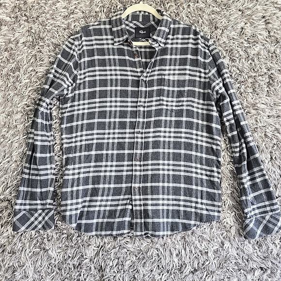 Rails Mens Flannel Shirt Button Up Long Sleeve Gray Plaid Sz Large Cotton Rayon - Picture 1 of 6